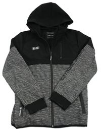 Tmavošedo-černá softshellová bunda s nášivkou a kapucí Chapter Young