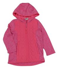 Neonově růžová melírovaná sportovni/šusťáková propínací mikina s prošívanými srdíčky a kapucí Topolino