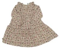 Béžové kvetované bavlnené šaty s volánikmi Topolino