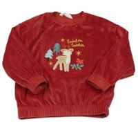 Červená plyšová mikina so sobom M&S