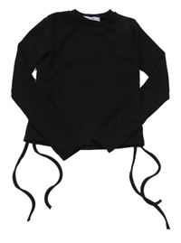 Čierne rebrované tričko so šňůrkami Hailys