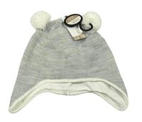 Nové - Šedá melírovaná podšitá čepice s bambulemi Jeff&Co