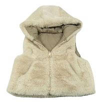 Béžová kožušinová zateplená obojstranná vesta s kapucňou Zara