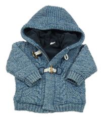 Modrý melírovaný zateplený propínací svetr s kapucí F&F