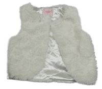 Biela kožušinová podšitá vesta s mašlou Yd.