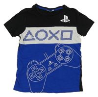 Modro-čierno-biele tričko s ovladačem - PlayStation C&A