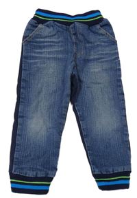 Modré jogger cuff rifle s úpletovým pasom