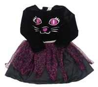 Kockovaným - Čierno-ružové sametové/tylové šaty - mačka George