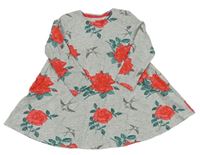 Sivé melírované šaty s červenými růžemi F&F