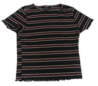 Čierno-červené pruhované rebrované crop tričko zn. New Look