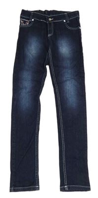 Tmavomodré skinny rifle s výšivkami 