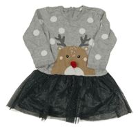 Sivé bodkovaná é svetrové šaty s tylovou sukní a sobom H&M