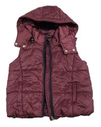 Vínová šušťáková zateplená vesta s kapucňou