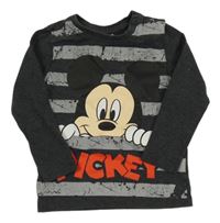 Tmavošedé pruhované triko s Mickeym Disney