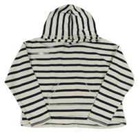 Bielo-tmavomodrá pruhovaná ľahká crop mikina s kapucňou