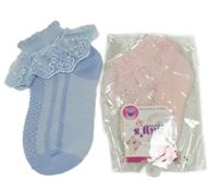 Nové - 2x ponožky s krajkou - světlemodré + světlerůžové 