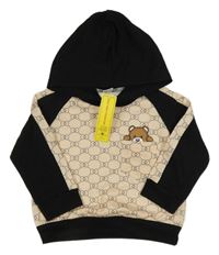 Nové - béžovo-čierna vzorovaná mikina s medvedíkom a kapucňou Shein