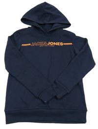 Tmavomodrá mikina s logem a kapucí Jack & Jones