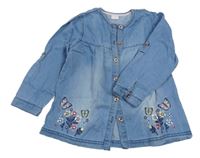 Modrá lehká riflová propínací tunika s výšivkami motýlků 