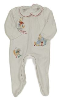 Bílý sametový overal s králíky 