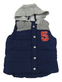 Tmavomodro-šedá zateplená šusťáková vesta s kapucí Nutmeg