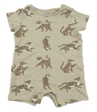 Světlebéžový kraťasový overal s tygry C&A