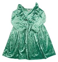 Zelené sametové šaty s volánky H&M