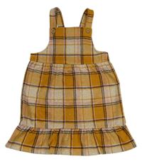 Hořčicovo-béžové kockované na traké šaty Tu
