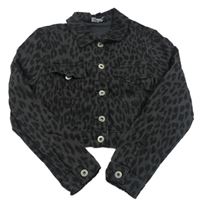 Šedo-černá crop riflová bunda s leopardím vzorem Select