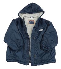 Tmavomodrá šušťáková zateplená bunda s nápisom a kapucňou Bonito