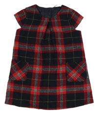 Tmavomodro-červené kostkované vlněné šaty M&Co.