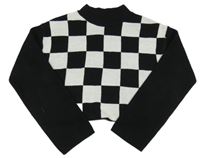 Čierno-biely kockovaný crop sveter H&M
