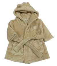 Béžový plyšový župan s medvídkem a kapucí 