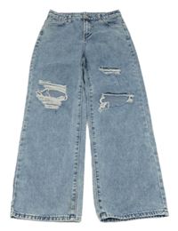 Svetlomodré široké rifle s dierami Shein