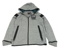 Sivo-čierna melírovaná prepínaci mikina s nápismi a kapucňou C&A