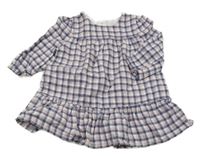 Modro-bielo-ružové kockované trblietavé šaty