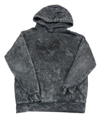 Tmavošedá vzorovaná mikina riflového vzhledu s lebkou a kapucí H&M