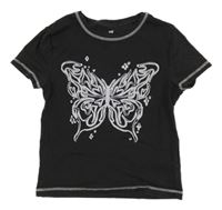 Antracitové crop tričko s motýlkom H&M