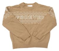 Hnedo-biely vzorovaný sveter s nápisom H&M