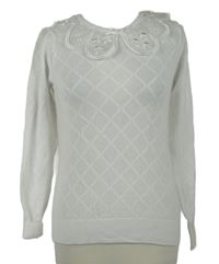 Dámsky biely vzorovaný ľahký sveter s golierikom zn. Savida