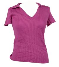 Dámské tmavorůžové žebrované pletené tričko s límečkem DKNY 