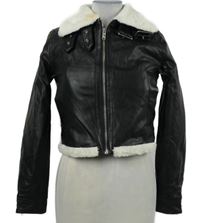 Dámský černý koženkový crop křivák s kožíškem Hollister 