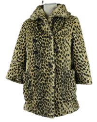 Dámský béžovo-černý vzorovaný kožešinový kabát Topshop 