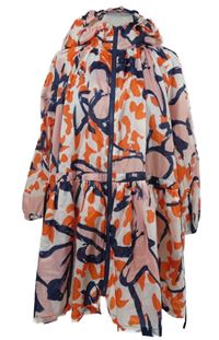 Dámská růžovo-modro-červená vzorovaná šusťáková parka s kapucí