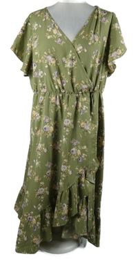 Dámské světlekhaki květované midi šaty s páskem Shein 