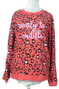Dámske ružovo-čierne vzorované fleecové pyžamové tričko s nápisom Avenue