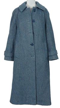 Dámsky modro-sivý vzorovaný vlnený kabát