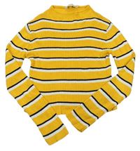 Žlto-čierno-biely pruhovaný rebrovaný crop sveter Miss E-vie
