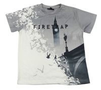 Sivo-biele tričko s obrázkom a logom Firetrap