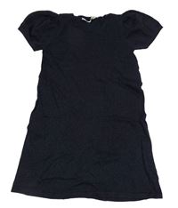 Tmavomodré trblietavé úpletové šaty s mašlou H&M